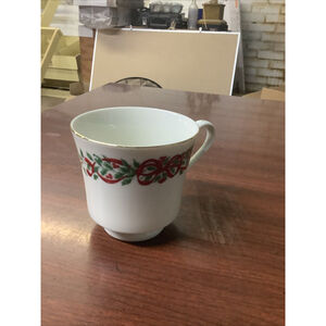White Centurion Tea Cup Holly & Red Ribbon Decoration Christmas